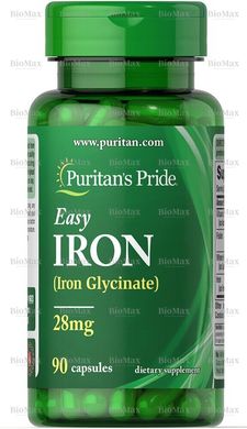 Залізо, Easy Iron (Glycinate), Puritan's Pride, 28 мг, 90 гелевых капсул