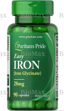 Железо, Easy Iron (Glycinate), Puritan's Pride, 28 мг, 90 гелевых капсул