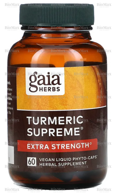 Куркума, Turmeric Supreme, Extra Strength, Gaia Herbs, 60 рослинних фіто-капсул з рідиною
