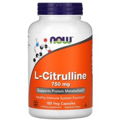 Л-Цитрулін з кальцієм, L-Citrulline, Now Foods, 750/36 мг 180 капсул