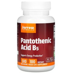 Пантотенова кислота, Pantothenic Acid, B5 Jarrow Formulas, 500 мг, 100 капсул