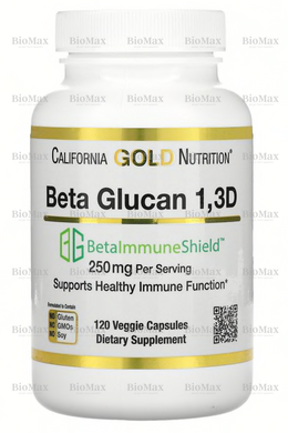 Бета-глюкан, імуномодулятор, Beta Glucan 1-3D with Beta-ImmuneShield, California Gold Nutrition, 250 мг, 120 капсул