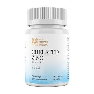 Цинк хелат, Chelated Zinc, My Nutri Week, 30 мг, 60 капсул