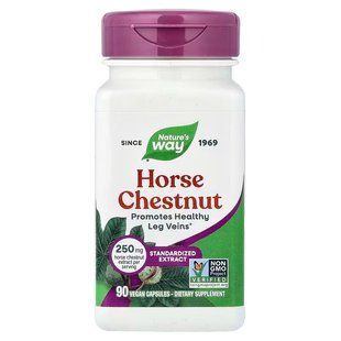 Кінський каштан, Horse Chestnut, Nature's Way, преміум екстракт, 250 мг, 90 веганських капсул