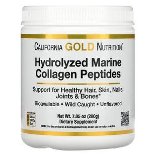 Гидролизованные пептиды морского коллагена, Hydrolyzed Marine Collagen Peptides, California Gold Nutrition, 200 г