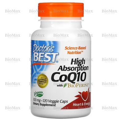 Коэнзим Q10, биоперин, CoQ10 with BioPerine, Doctor's Best, 100 мг, 120 капсул