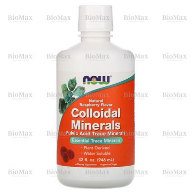 Коллоидные минералы, с натуральным вкусом малины, Colloidal Minerals, Now Foods, 946 мл