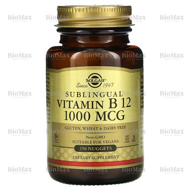 Витамин В12 (цианокобаламин), Vitamin B12, Solgar, сублингвальный, 1000 мкг, 250 таблеток