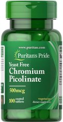 Пиколинат хрома, Chromium Picolinate, Puritan's Pride, 500 мкг, 100 таблеток