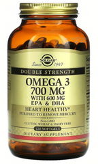 Омега-3 двойной силы, Solgar, 700 мг, 120 гелевых капсул