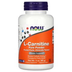 L-карнітин, чистий порошок, Pharmaceutical Grade L-Carnitine Fitnes Support, Now Foods,  635 мг,  3 унції (85 г)