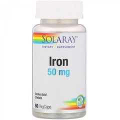 Железо, Iron, Solaray, 50 мг, 60 капсул