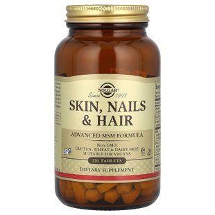 Вітаміни для волосся, шкіри і нігтів, Skin, Nails, Hair, Solgar, покращена формула МСМ, 120 таблеток