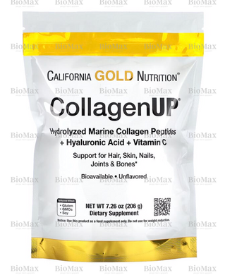 Морской Коллаген пептиды с гиалуроновой кислотой и витамином C, California Gold Nutrition (CollagenUP Peptides) , 206 г