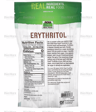 Еритритол (цукрозамінник), Erythritol, Now Foods, 454 г