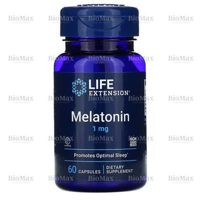 Мелатонін, Melatonin, Life Extension, 1 мг, 60 капсул