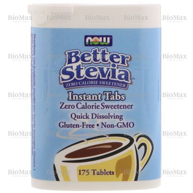 Стевия, подсластитель без калорий в растворимых таблетках, Better Stevia Instant Tabs, Now Foods, 175 таблеток