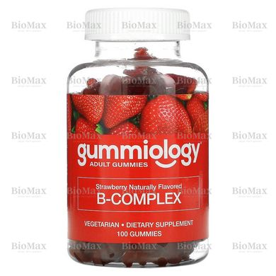 Витамин B комплекс, натуральный клубничный вкус, для взрослых, Gummiology, 100 вегетарианских жевательных таблеток
