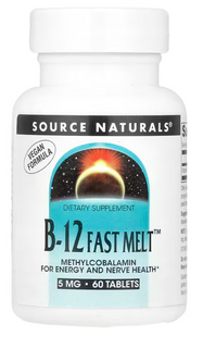 Вітамін В12, B-12 Fast Melt, Source Naturals, 5 мг, 60 таблеток