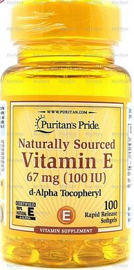 Вітамін Е, Natural Vitamin E, Puritan's Pride, 100 МО 100 капсул
