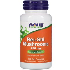 Грибы рейши, Rei - Shi Mushrooms, Now Foods, 270 мг, 100 вегетарианских капсул