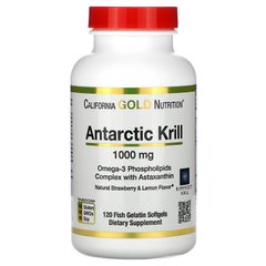 Масло антарктического криля, Antarctic Krill, California Gold Nutrition, натуральный клубнично-лимонный вкус 1000 мг, 120 капсул