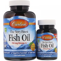 Рыбий жир, Омега 3, The Very Finest Fish Oil, апельсиновый вкус, Carlson Labs, 120 + 30 бесплатных мягких капсул