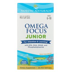 Рыбий жир, Омега-3 для подростков, Omega Focus Junior, Nordic Naturals, 120 маленьких мягких капсул
