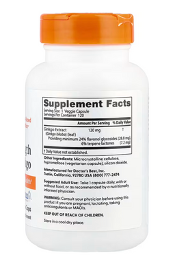 Гінкго білоба з високою силою дії, Extra Strength Ginkgo Biloba, Doctor's Best, 120 капсул