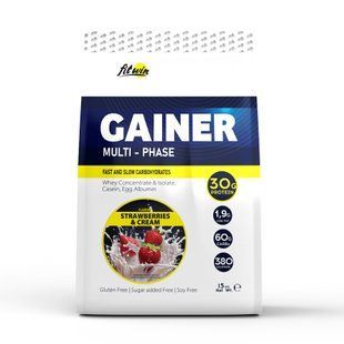 Гейнер, Gainer Multi-Phase, FitWin, вкус клубники со сливками, 1500 г