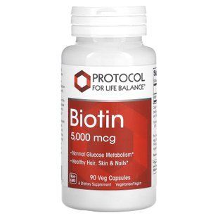 Біотин, Biotin, Protocol for Life Balance, 5000 мкг, 90 веганських капсул