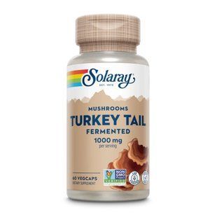 Траметес разноцветный ферментированный, Fermented Turkey Tail, Solaray, 1000 мг, 60 вегетарианских капсул (500 мг в одной капсуле)