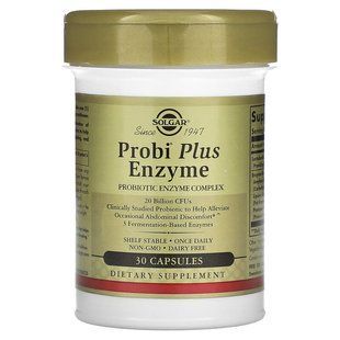 Пробіотики плюс ферменти, Probi Plus Enzyme, Solgar, комплекс, 20 млрд КУО, 30 капсул