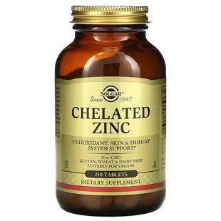 Хелатний цинк, Chelated Zinc, Solgar, 22 мг 250 таблеток