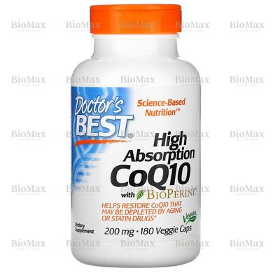 Коэнзим Q10 высокого усвоения, High Absorption CoQ10, Doctor's Best, 200 мг, 180 вегетарианских капсул