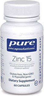Цинк, Zinc, Pure Encapsulations, 15 мг, 60 капсул