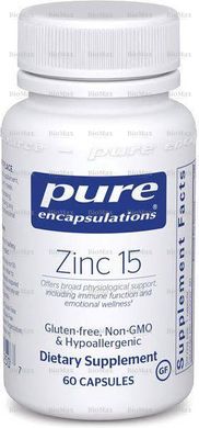 Цинк, Zinc, Pure Encapsulations, 15 мг, 60 капсул