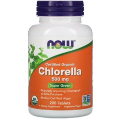 Cертифицированная натуральная хлорелла, Organic Chlorella, Now Foods, 500 мг, 200 таблет