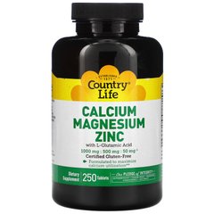 Кальцій магній цинк, Calcium Magnesium Zinc, Country Life, 250 таблеток