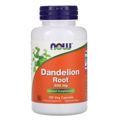 Корень одуванчика, Dandelion Root, Now Foods, 500 мг, 100 растительных капсул