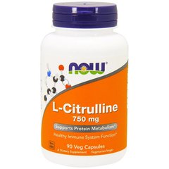 L-цитруллин, L-Citrulline, Now Foods, 750 мг, 90 капсул