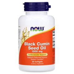 Масло из семян черного тмина, Black Cumin Seed Oil, Now Foods, 1000 мг, 60 мягких капсул