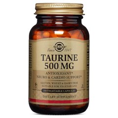 Таурин, Taurine, Solgar, 500 мг, 100 капсул