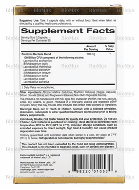 Пробиотики, LactoBif Probiotics, California Gold Nutrition, 100 млд КОЕ, 30 капсул