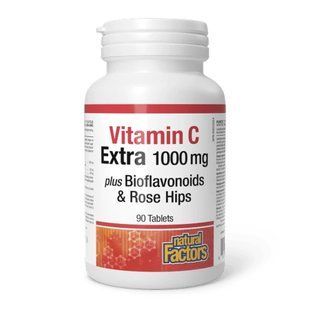 Вітамін C з біофлавоноїдами та шипшиною, Vitamin C Extra plus Bioflavonoids & Rose Hips, Natural Factors, 1000 мг, 90 таблеток