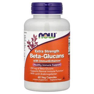 Бета-глюкани, Beta-Glucans, Now Foods, для імунітету, додаткова сила, 250 мг, 60 вегетаріанських капсул