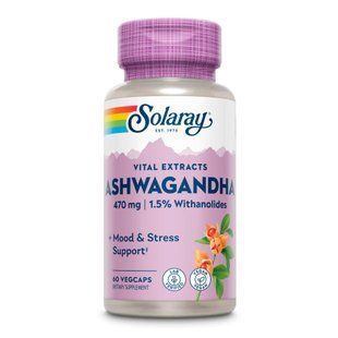 Ашваганда, Ashwagandha, Solaray, 470 мг, 60 вегетаріанських капсул