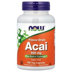 Асаї, Acai, Now Foods, ліофілізовані ягоди, 500 мг, 100 вегетаріанських капсул