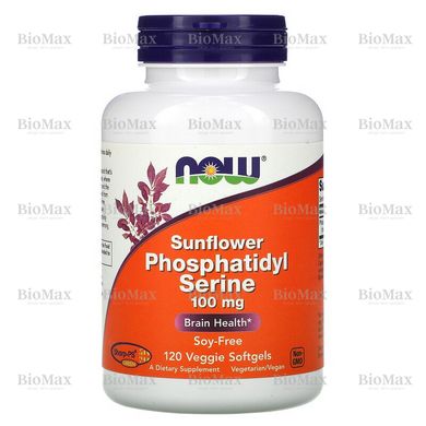 Фосфатидилсерин з лецитину соняшнику, Sunflower Phosphatidyl Serine, Now Foods, 100 мг, 120 капсул