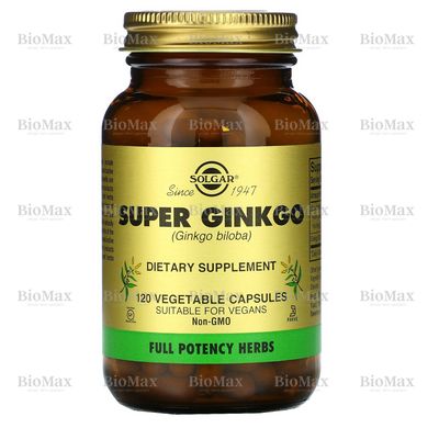 Гинкго Билоба супер, Super Ginkgo, Solgar, 60 мг, 120 вегетарианских капсул